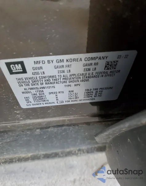 2022 Chevrolet Trailblazer Activ z USA, uszkodzony, nr VIN KL79MVSL4NB112115